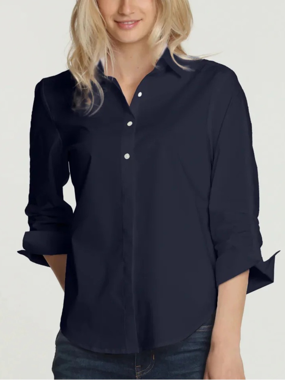Hinson Wu Navy Blue Fitted Button-Up Shirt • S